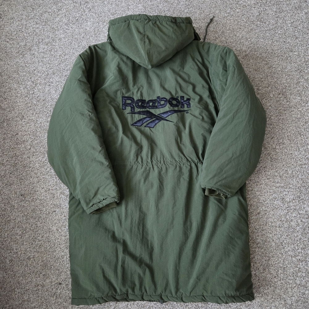 VTG 90s Reebok Full Length Long Puffer Jacket Quilted‎ Size XL Mens- Army Green